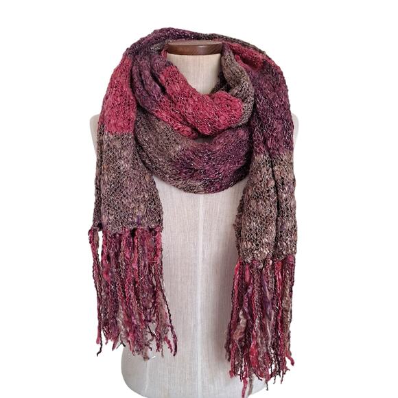 H&M Brown Multicolor Chunky Knitted Rectangular Scarf w Metalic strings 22"X92" - Picture 1 of 6